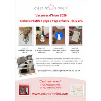 Ateliers cr&eacute;atifs + yoga mars 2026 - 4/12 ans