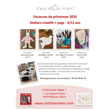Ateliers cr&eacute;atifs + yoga avril 2026 - 4/12 ans