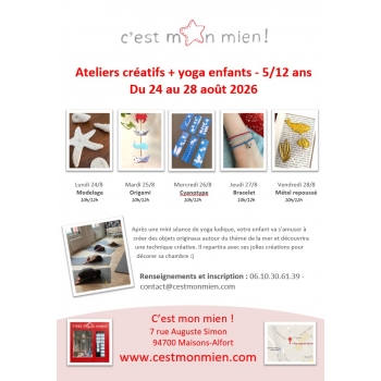 Ateliers cr&eacute;atifs + yoga ao&ucirc;t 2026 - 5/12 ans